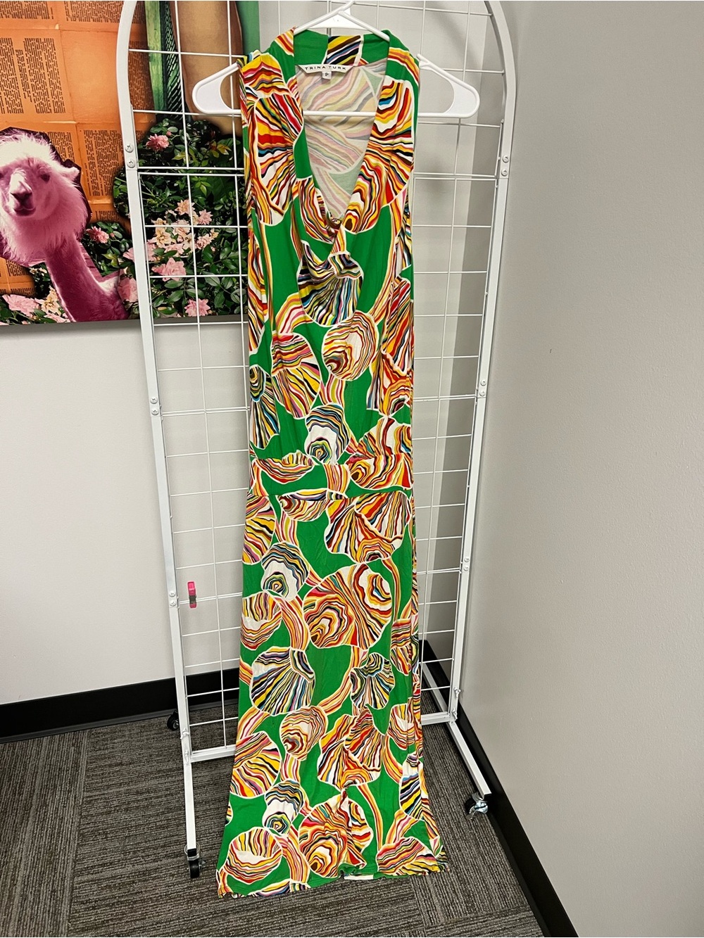 Trina Turk Green Multi-Color Sleeveless V-Neck Maxi Dress